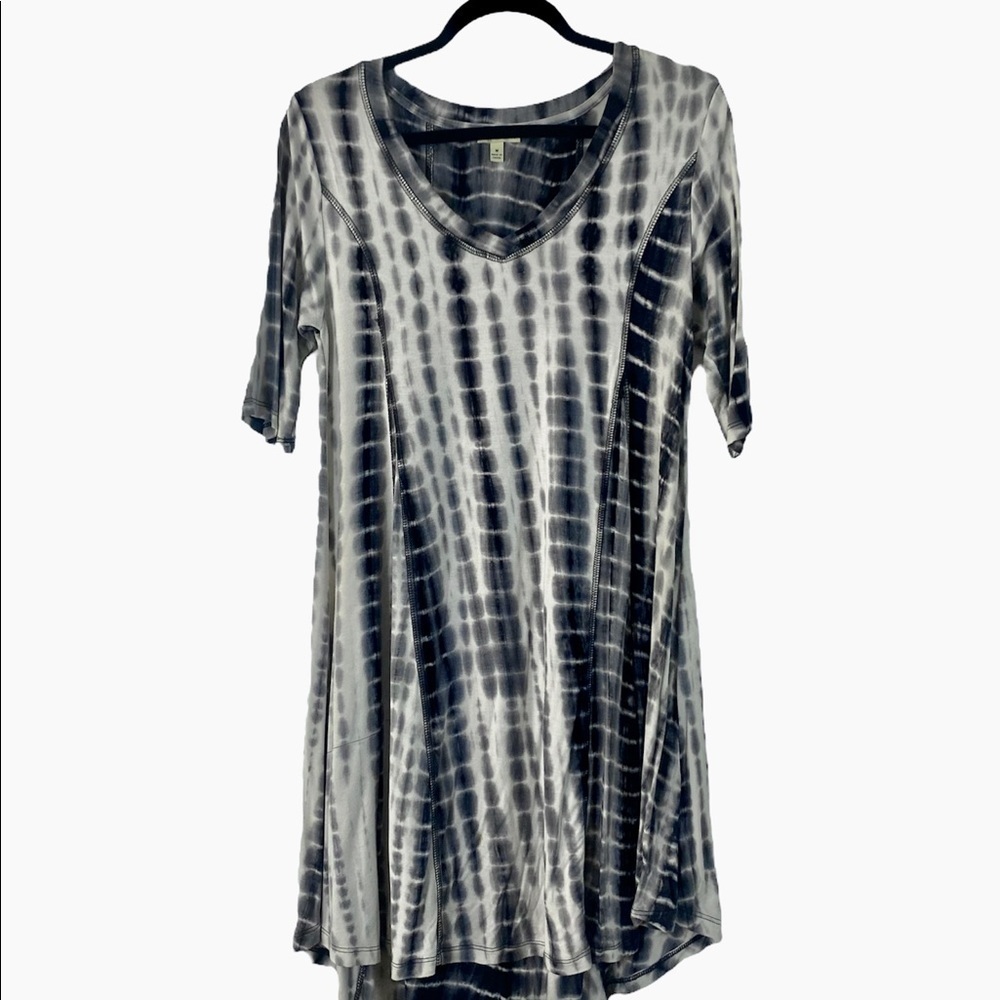 Haani Tie Dye Boho Tunic Top Mini Dress MED Black & White Hi-Low Beach Festival